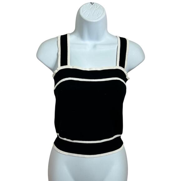 Sweater Tank Top Sz Small Black White Sleeveless Blouse Ribbed Sweater - Picture 4 of 7